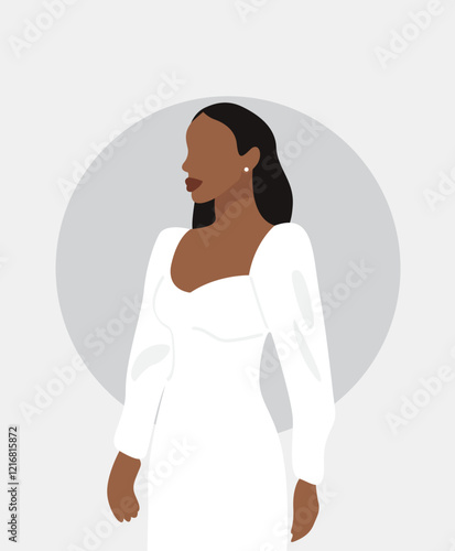 Illustration of a pretty girl on a light gray background.