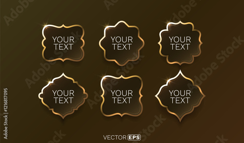 Figure gold frame, golden color set, minimal label message. Vector illustration 
