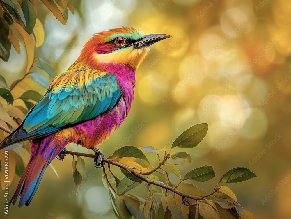 Obraz premium Colorful bird perched on branch, with blurred nature background, suitable for wildlife content