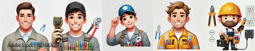 vector set of electrician characters