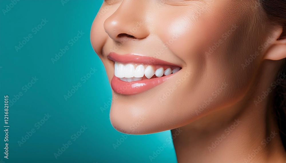Obraz premium Beautiful smile of young woman with healthy white teeth
