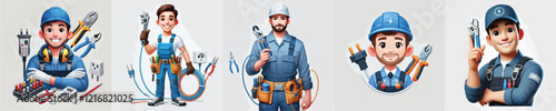 vector set of electrician characters