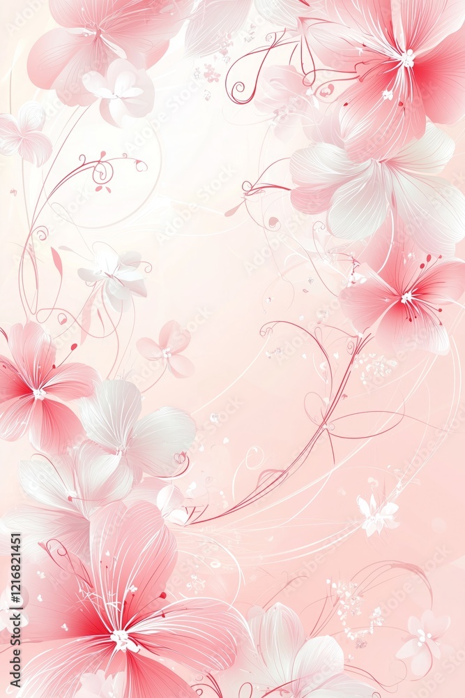 Elegant wedding postcard design featuring delicate pink and white floral motifs for a romantic celebration Elegant wedding postcard design featuring delicate pink and white floral motifs for a romantic celebration