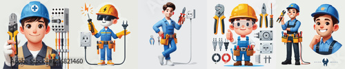 vector set of electrician characters