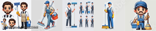 vector set of janitor characters