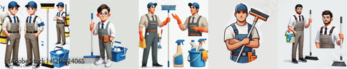 vector set of janitor characters