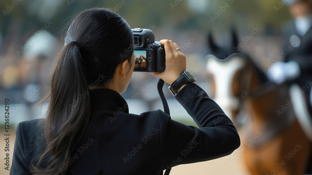 Equestrian Event Photography Capturing Action Shots of Female Photographer at Horse Riding Competition Equestrian Event Photography Capturing Action Shots of Female Photographer at Horse Riding Competition