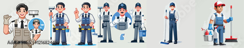 vector set of janitor characters