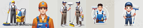 vector set of janitor characters