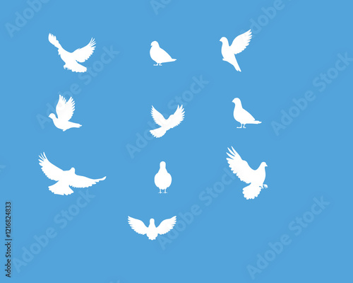 Blue sky and white pigeon silhouette