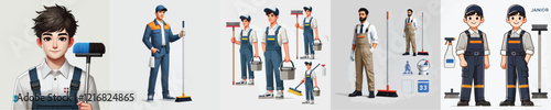 vector set of janitor characters