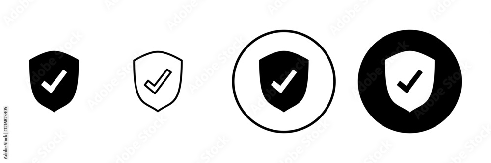 Shield check mark icon vector. Protection approve sign. Insurance icon Shield check mark icon vector. Protection approve sign. Insurance icon