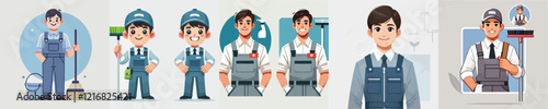 vector set of janitor characters