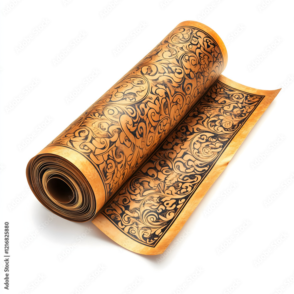 A festive New Year scroll with intricate golden pa A festive New Year scroll with intricate golden pa