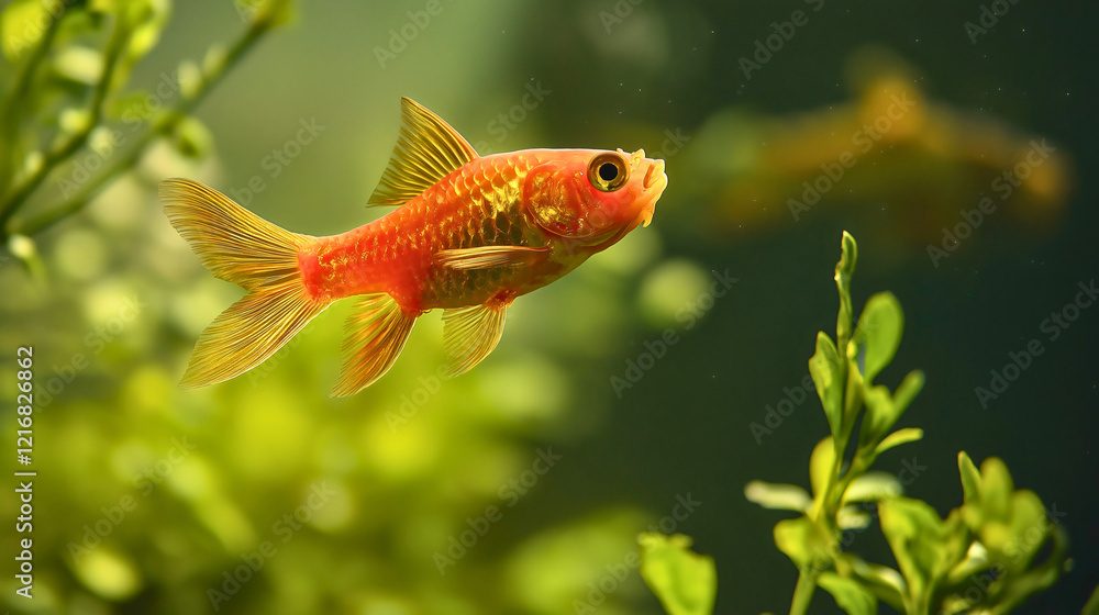 Vibrant Goldfish Swimming in a Colorful Freshwater Aquarium with Aquatic Plants Vibrant Goldfish Swimming in a Colorful Freshwater Aquarium with Aquatic Plants