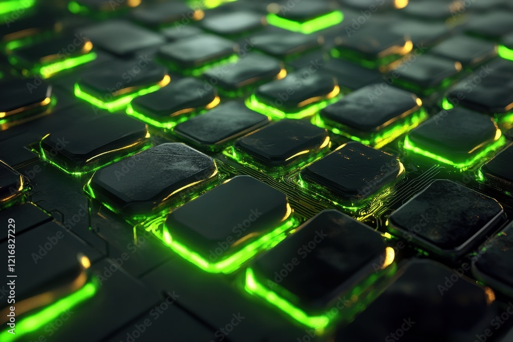 Fototapeta premium Abstract Circuit Board with Green Highlights