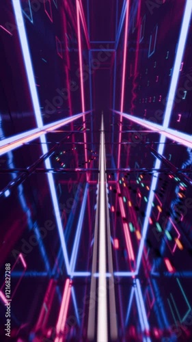 Vertical close up abstract illuminated tunnel music looping background representing sci-fi or neon futurism aesthetic photo