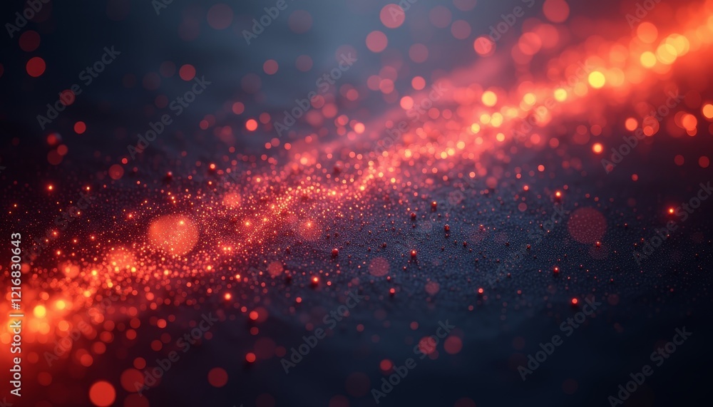 Fototapeta premium Abstract glowing red dots and bokeh on dark surface.