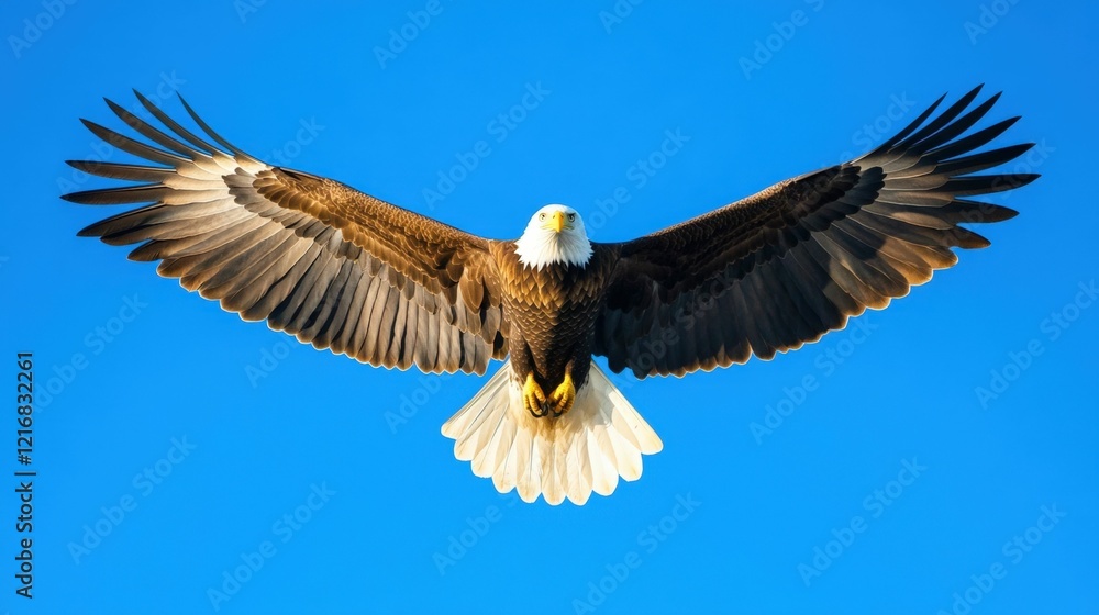 Majestic eagle soaring against golden sunset in vibrant blue sky Majestic eagle soaring against golden sunset in vibrant blue sky