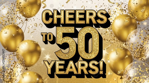 Golden balloon  confetti design Cheers to 50 Years theme