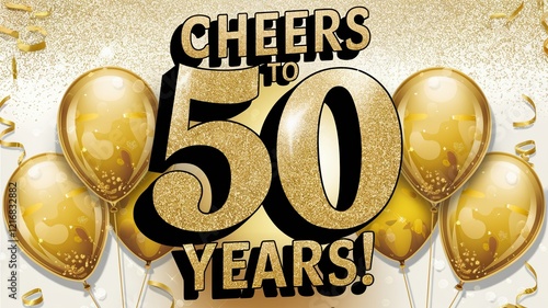 Golden balloon  confetti design Cheers to 50 Years theme