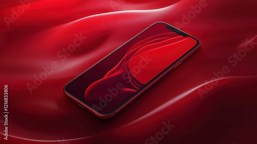 Red Minimal phone mockup floating with soft, ambient lighting, sleek design, and clean background