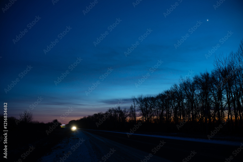 night road and blue sky