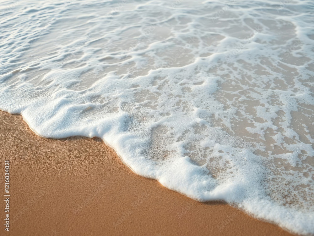gentle sea foam on a sandy shore at low tide, calm ocean waves, natural scenery, low tide gentle sea foam on a sandy shore at low tide, calm ocean waves, natural scenery, low tide