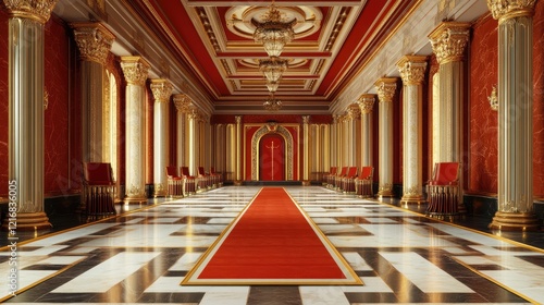 Decorated empty throne hall. Created with technology. photo