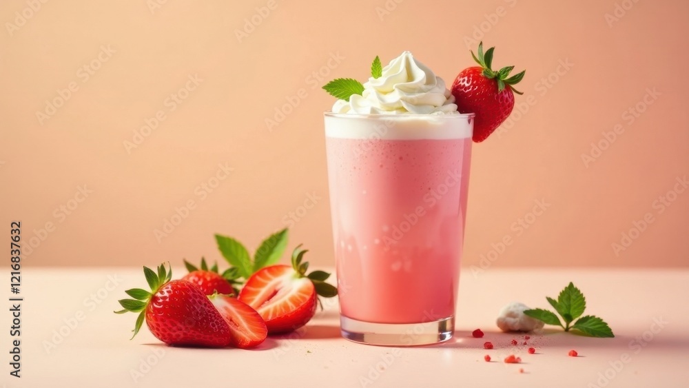 Refreshing Strawberry Cream Smoothie in a Glass with Fresh Berries Refreshing Strawberry Cream Smoothie in a Glass with Fresh Berries