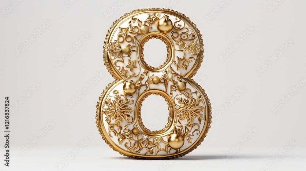 Elegant Golden Decorative Number Eight with Intricate Details Elegant Golden Decorative Number Eight with Intricate Details
