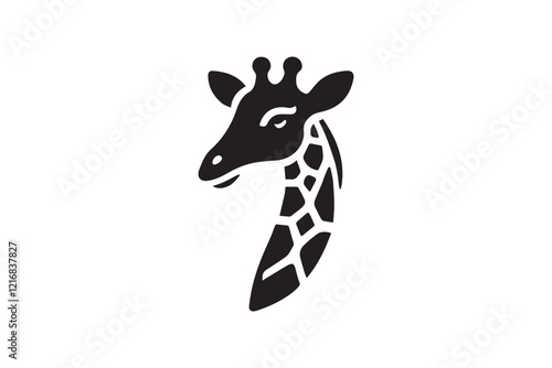 simple and subtle giraffe vector silhouette black and white, set against a white background. 