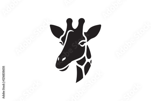 simple and subtle giraffe vector silhouette black and white, set against a white background. 