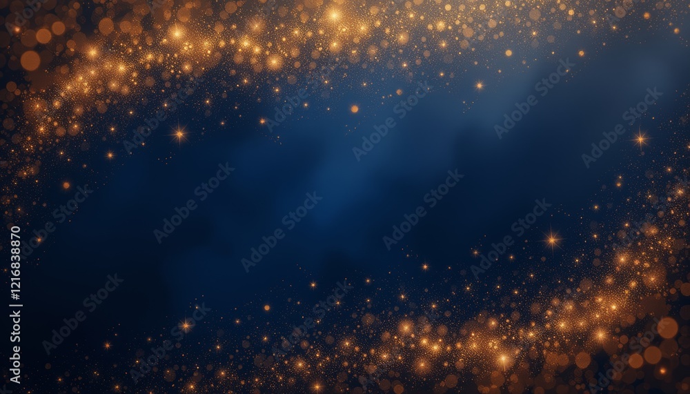 Glittering gold particles on dark blue background. Glittering gold particles on dark blue background.