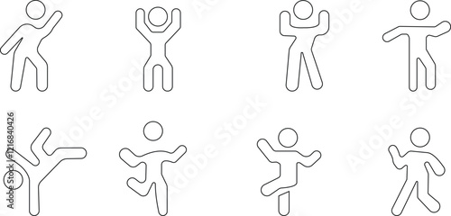 Dancing people icon set.Trendly dance,tango,break dance happy dancing people icon. Disco dance lifestyle vector pictograms.Active lifestyle people and vitality vector icon.Modern dance class vector.