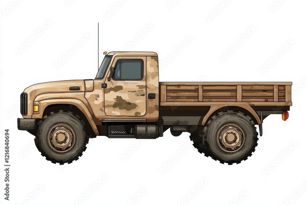 Obraz premium 3D Vector Cargo Truck Design in Brown Camouflage Style