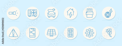 Smart energy solutions set icon. Flashlight, air conditioning, charging, car, warning, home, gear, global, mobile, connectivity