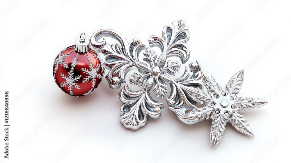 Fototapeta premium Decorative Christmas Ornament with Snowflakes and Elegant Flourishes