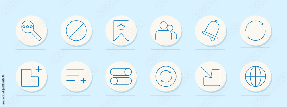 User interface set icon. Options, block, bookmark, group, notification, sync, add layout, align, switch, reload, upload, globe User interface set icon. Options, block, bookmark, group, notification, sync, add layout, align, switch, reload, upload, globe