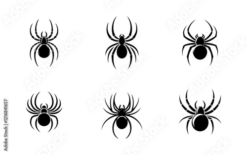 Spider logo on a White Background six Silhouettes of Ornate.Spider,
 photo