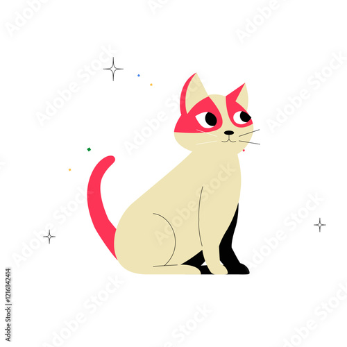 Sitting Cat With Red And Black Patterns In Flat Vector Illustration Symbolizing Creativity, Uniqueness, And Personality, Isolated On White Background