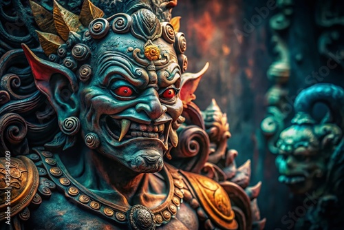 Wallpaper Mural Ancient Stone Demon Statue, Left Composition, Copy Space - Mystical Fantasy Sculpture Torontodigital.ca