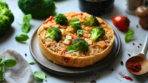 Wallpaper Mural Vibrant Plant-Based Rice Casserole with Broccoli and Diced Tofu for a Healthy Family Dinner Torontodigital.ca