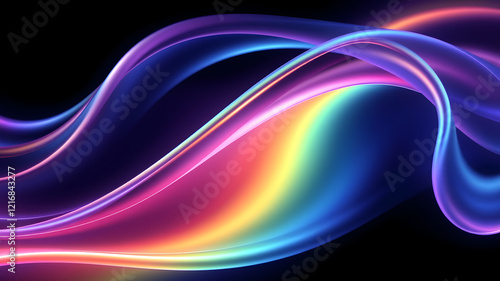 Abstract fluid iridescent holographic neon curved wave in motion colorful background 3d render. Gradient design element for backgrounds, banners, wallpapers, Generative AI