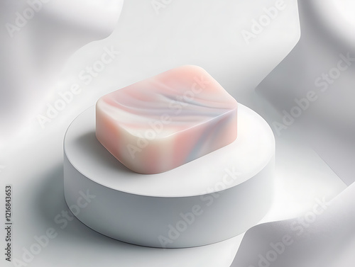 Close-up of a white soap bar isolated on a clean background photo