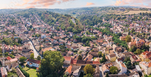 Bild auf Leinwand A panoramic aerial view of Sremski Karlovci highlights the stunning summer lands