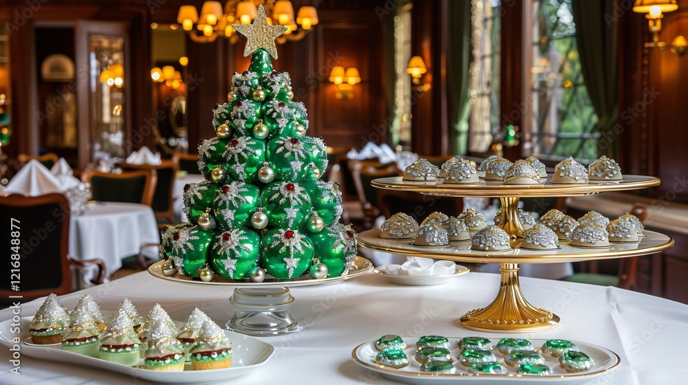 Elegant Christmas dessert display in a formal dining room Elegant Christmas dessert display in a formal dining room