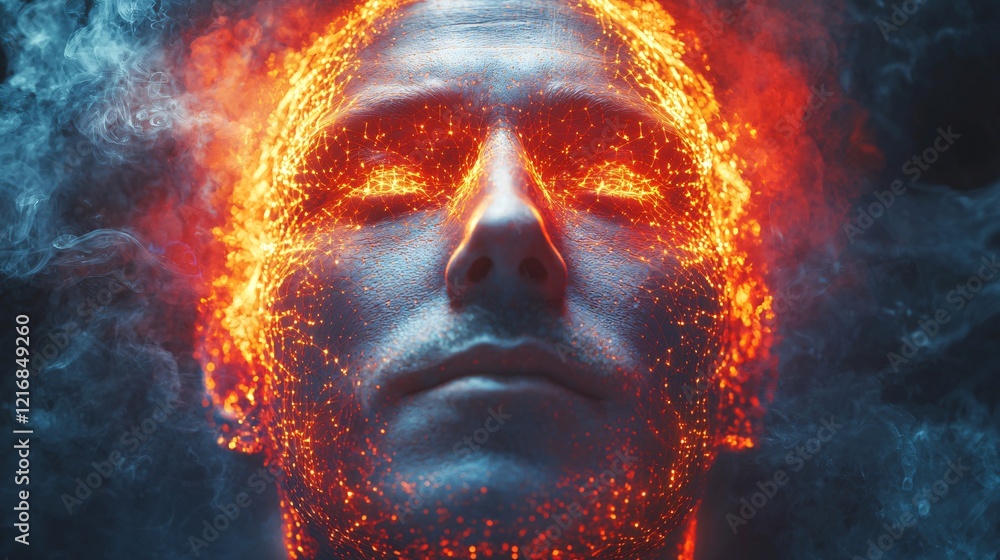 Fiery man face, abstract art, smoky background, concept art Fiery man face, abstract art, smoky background, concept art