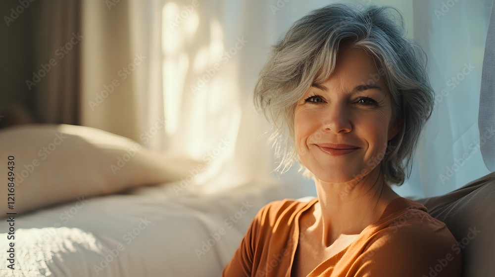 mature woman smiling peacefully at home mature woman smiling peacefully at home