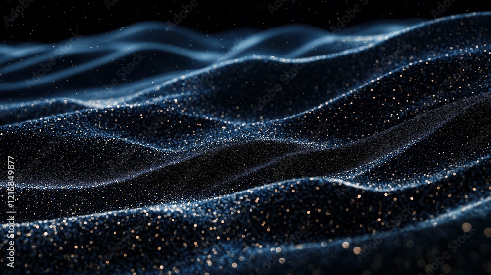 Obraz premium Glowing dark navy sand dunes with sparkles, festive, celebration, elegant, premium background